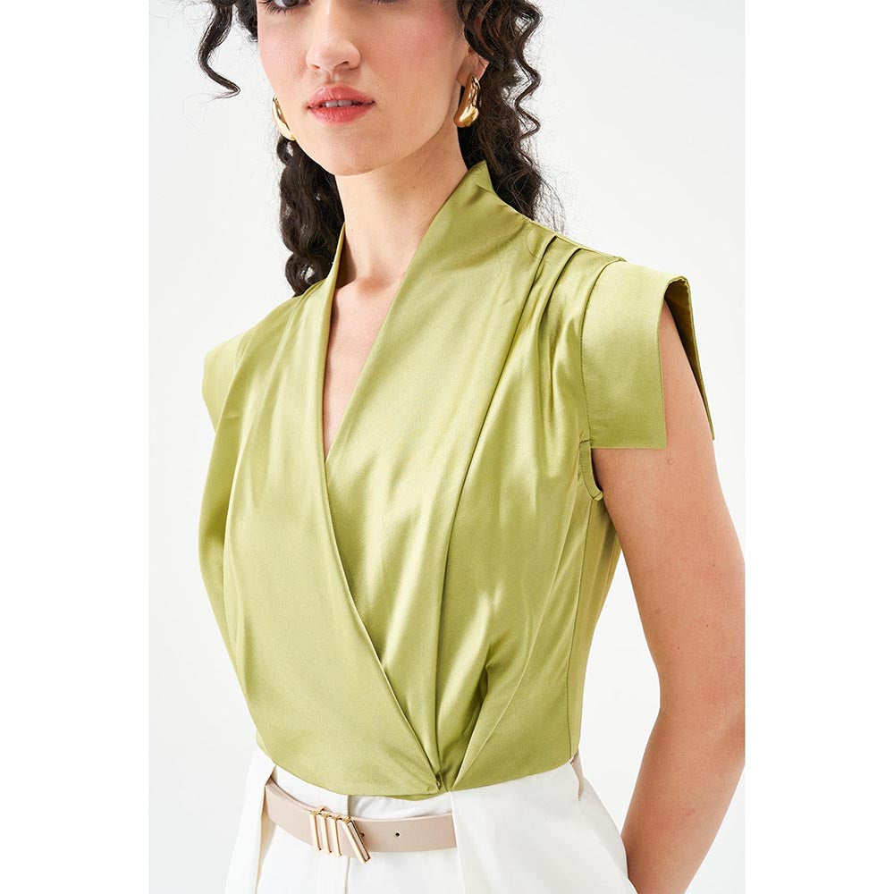 Notebook Women Green Slid V-Neck Jumpsuit
