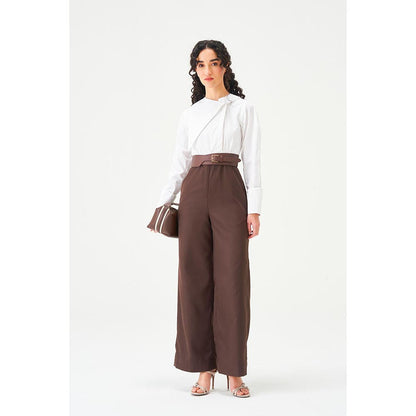 Notebook Women Brown Solid Round Neck Jumpsuit