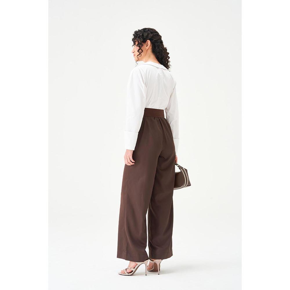 Notebook Women Brown Solid Round Neck Jumpsuit