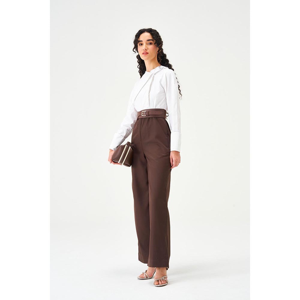 Notebook Women Brown Solid Round Neck Jumpsuit