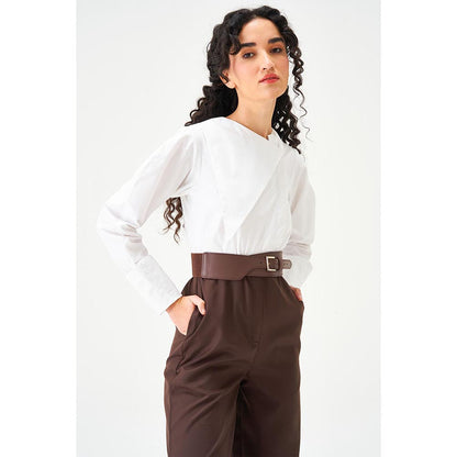 Notebook Women Brown Solid Round Neck Jumpsuit