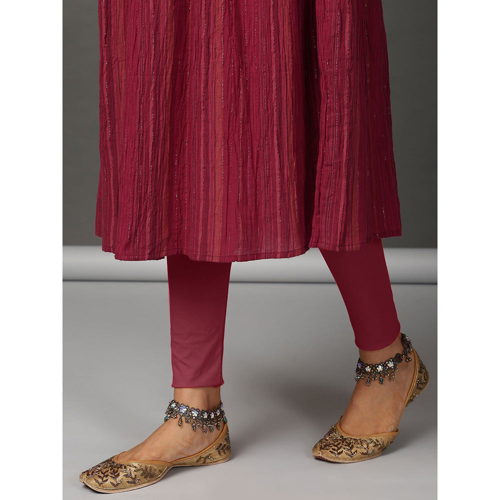 Nuhh Flared Maroon Crinkle Cotton Anarkali Set (Set of 2)