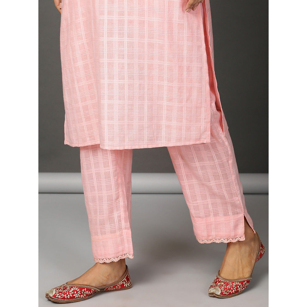 Nuhh Baby Pink Cotton Straight Kurta With Pant And Dupatta (Set of 3)