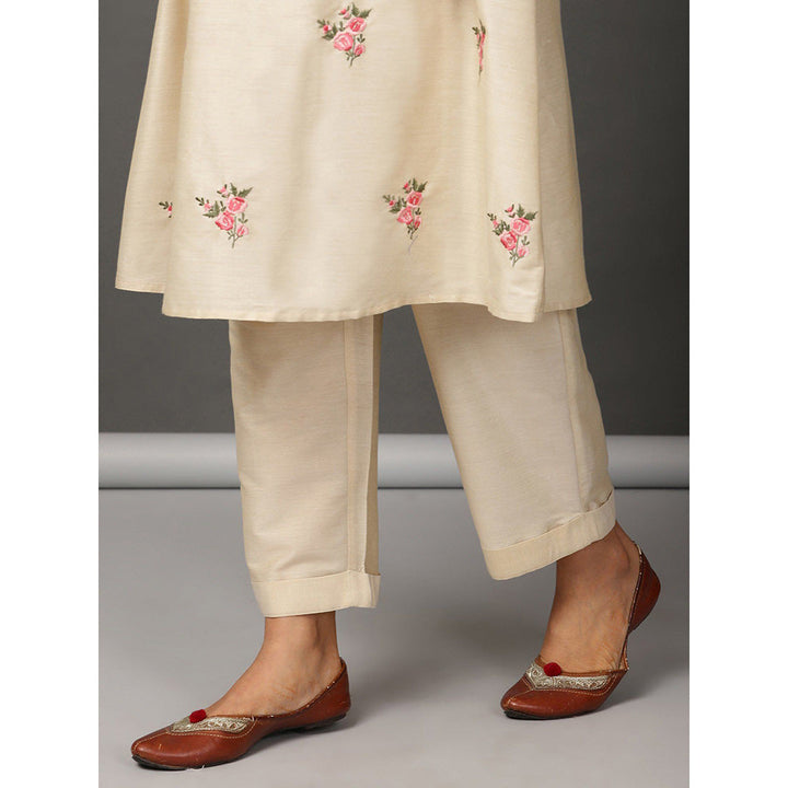 Nuhh Beige PST Silk Kurta With Pant And Embroidery (Set of 2)