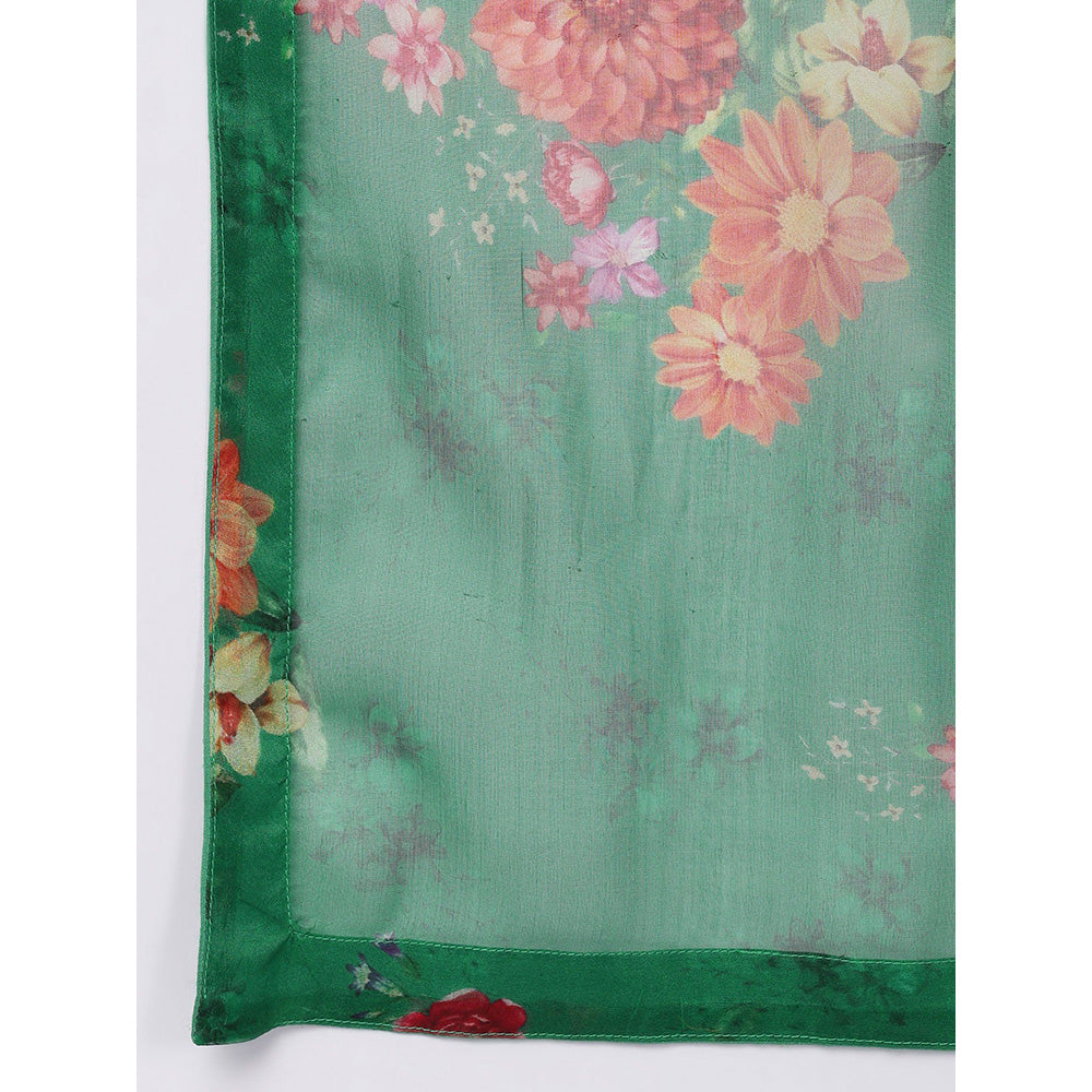 Nuhh Sea Green Straight PST Silk Kurta & Pant With Printed Chanderi Dupatta (Set of 3)