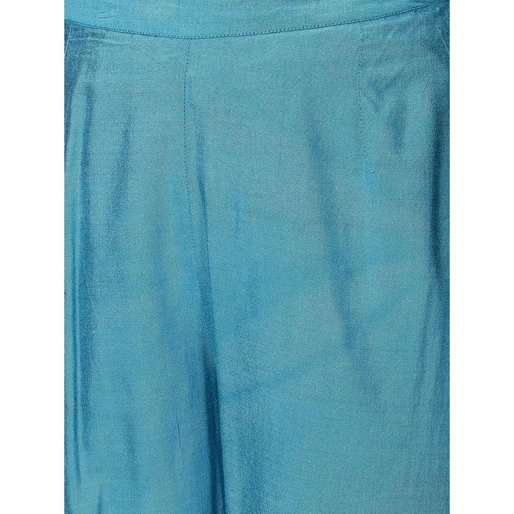 Nuhh Blue Straight PST Silk Kurta & Pant With Printed Chanderi Dupatta (Set of 3)