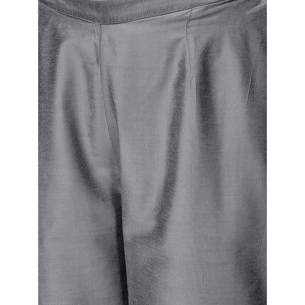 Nuhh Grey Straight PST Silk Kurta & Embroidery Pant With Organza Dupatta (Set of 3)