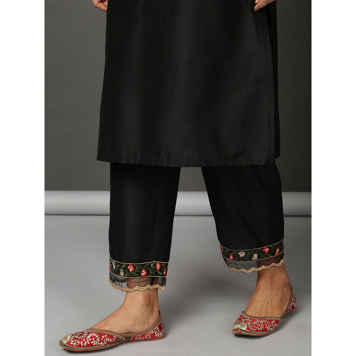Nuhh Black Straight PST Silk Kurta & Embroidery Pant With Organza Dupatta (Set of 3)