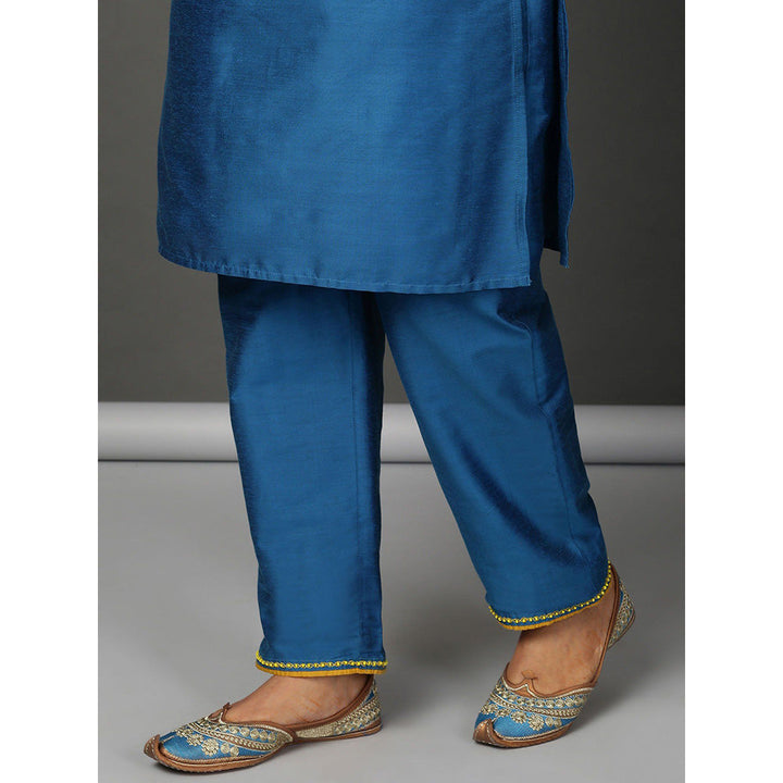 Nuhh Royal Blue PST Silk Kurta & Embroidery Pant With Tie Dye Georgette Dupatta (Set of 3)