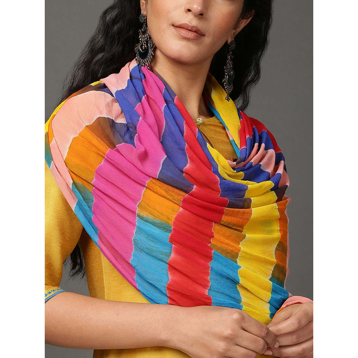Nuhh Mustard PST Silk Kurta & Embroidery Pant With Tie Dye Georgette Dupatta (Set of 3)