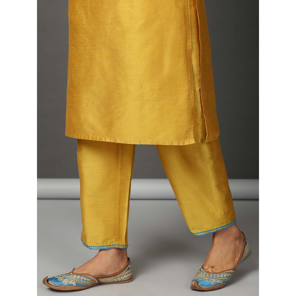 Nuhh Mustard PST Silk Kurta & Embroidery Pant With Tie Dye Georgette Dupatta (Set of 3)