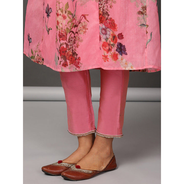 Nuhh Printed Pink Chanderi Kurta With Silk PST Pant (Set of 2)