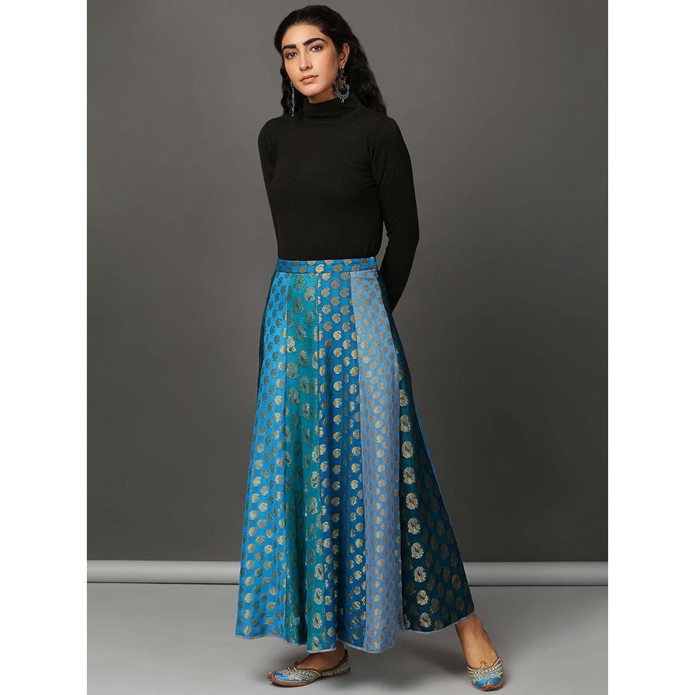 Nuhh Blue Multi Georgette Panel Skirt