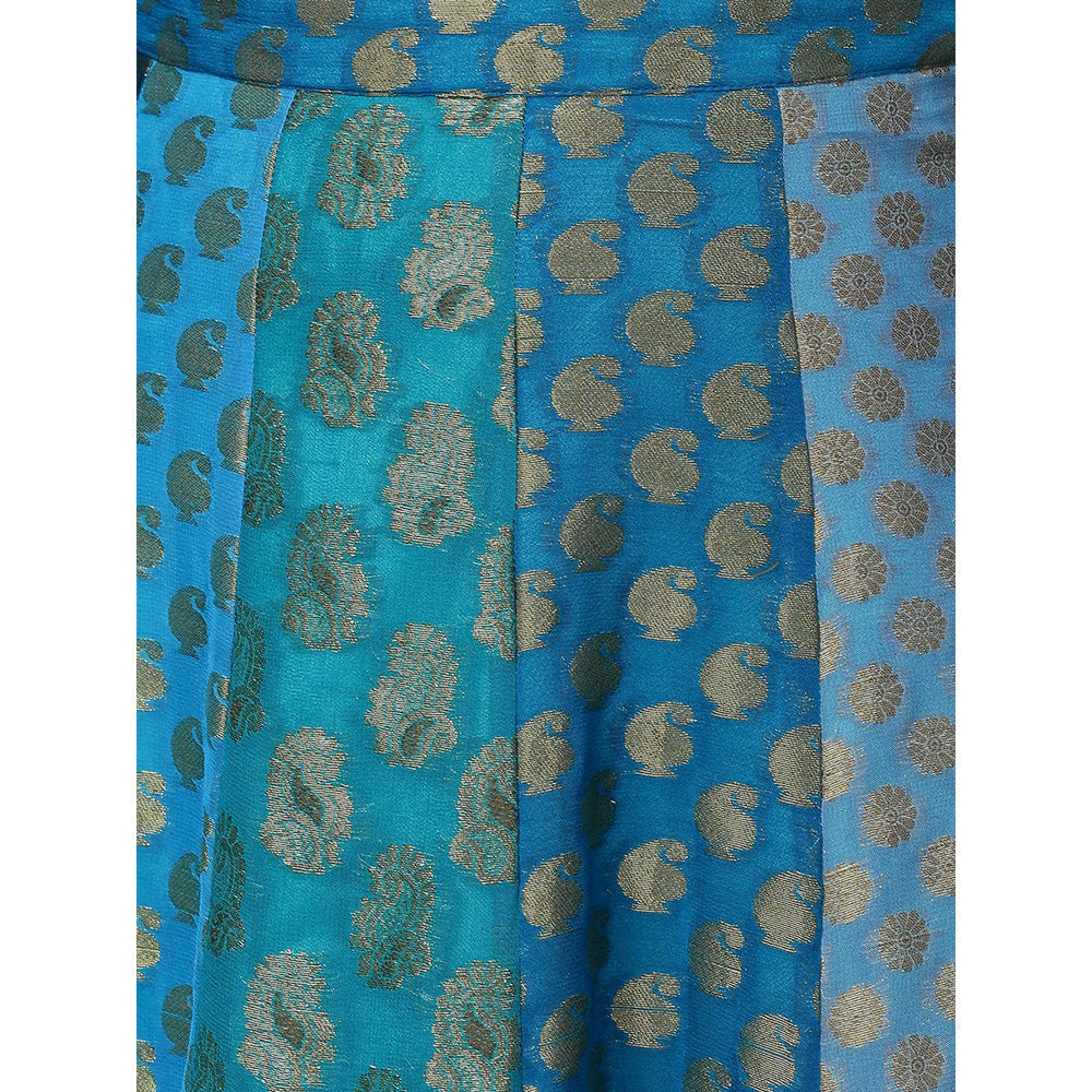 Nuhh Blue Multi Georgette Panel Skirt