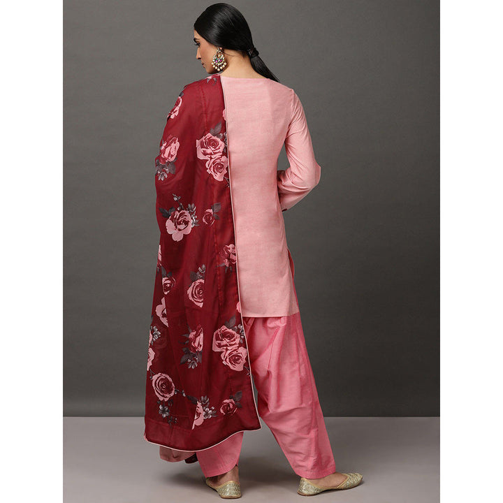 Nuhh Light Pink Art Silk Short Kurta With Salwar & Dupatta (Set of 3)