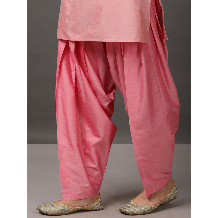 Nuhh Light Pink Art Silk Short Kurta With Salwar & Dupatta (Set of 3)