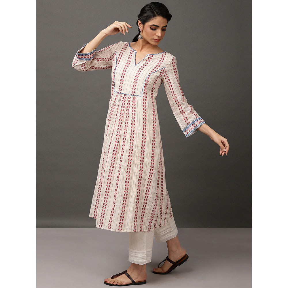Nuhh Off White Colour Flared Kurta With Pant & Inner (Set of 3)
