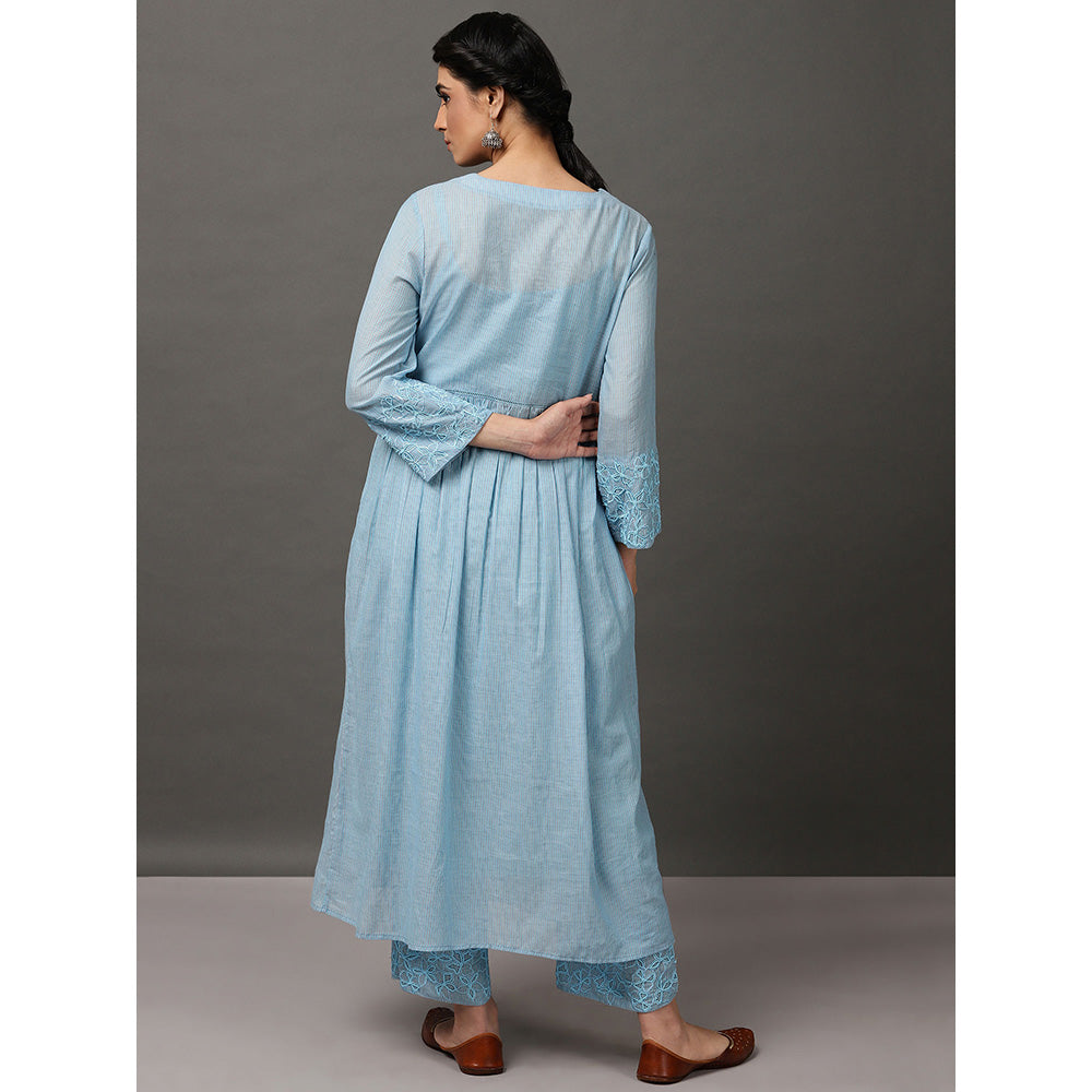 Nuhh Light Blue Colour Kurta With Hand Embroidery Pant & Inner (Set of 3)