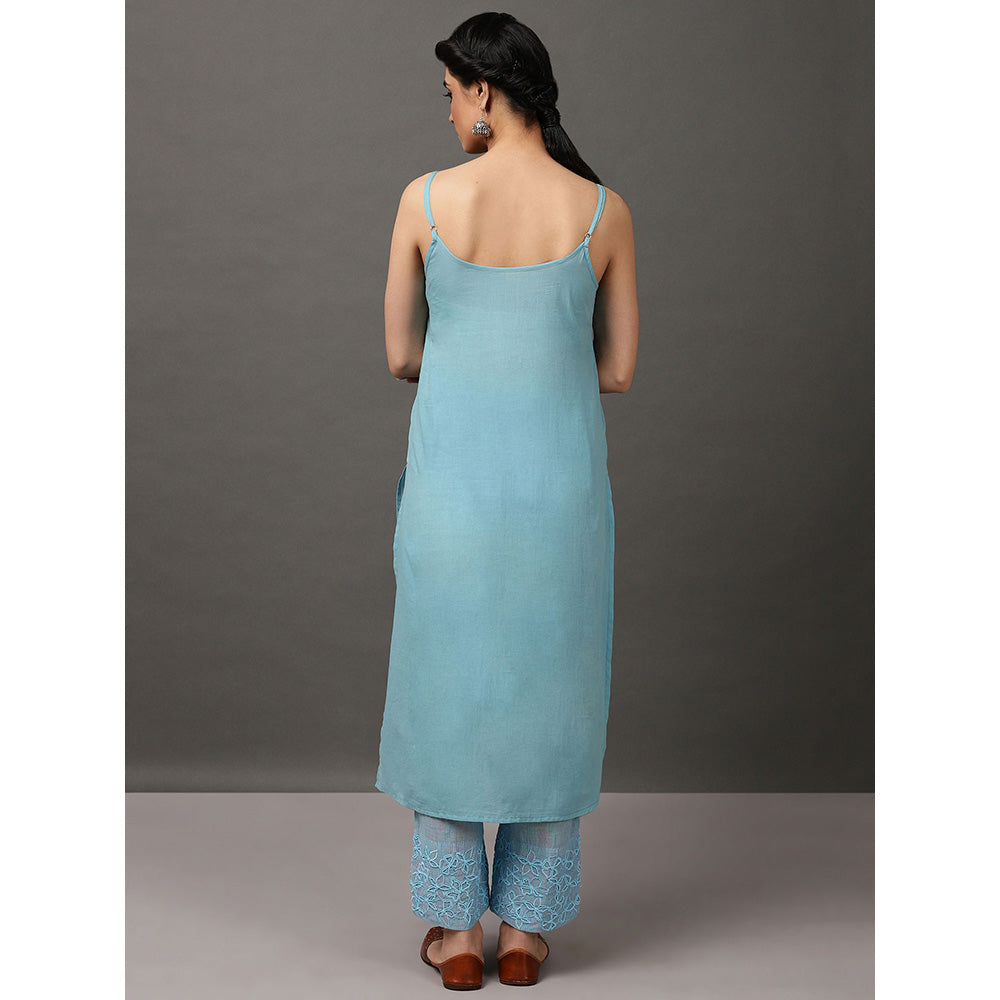 Nuhh Light Blue Colour Kurta With Hand Embroidery Pant & Inner (Set of 3)