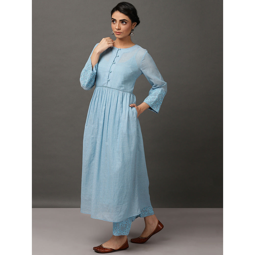 Nuhh Light Blue Colour Kurta With Hand Embroidery Pant & Inner (Set of 3)