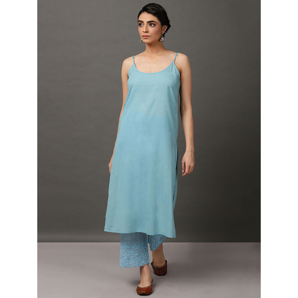 Nuhh Light Blue Colour Kurta With Hand Embroidery Pant & Inner (Set of 3)