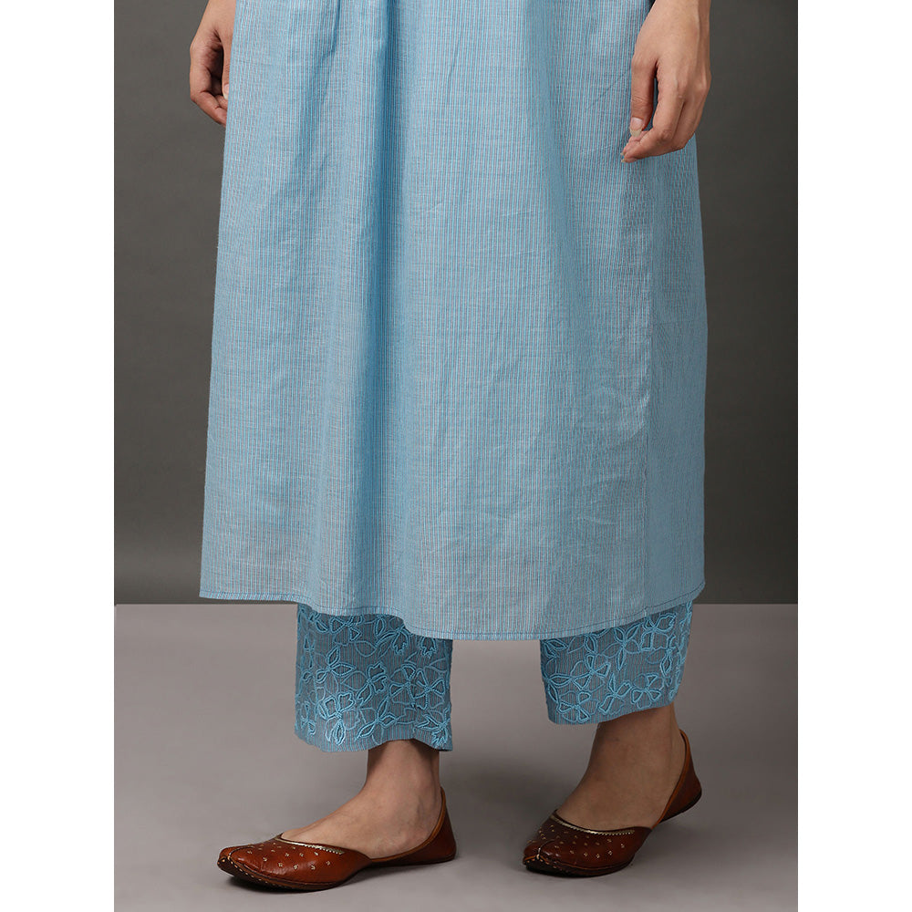 Nuhh Light Blue Colour Kurta With Hand Embroidery Pant & Inner (Set of 3)