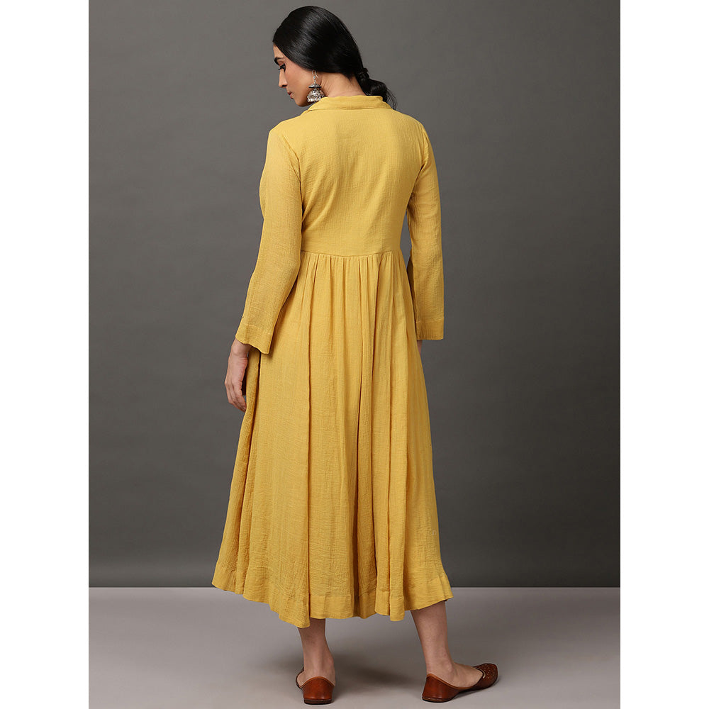Nuhh Mustard Cotton Crepe Dress With Pockets