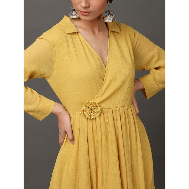 Nuhh Mustard Cotton Crepe Dress With Pockets
