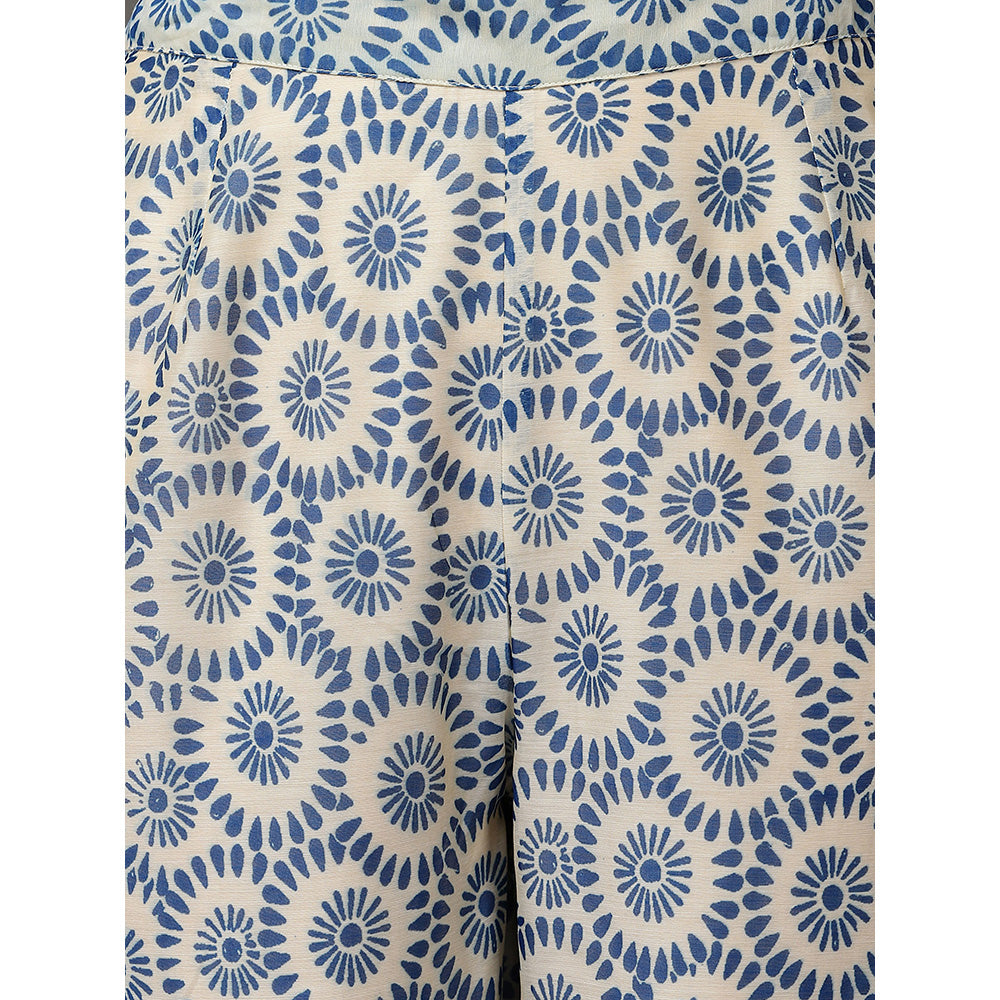 Nuhh Blue & White Printed Chancery Comfort Kurta & Pant With Inner (Set of 3)