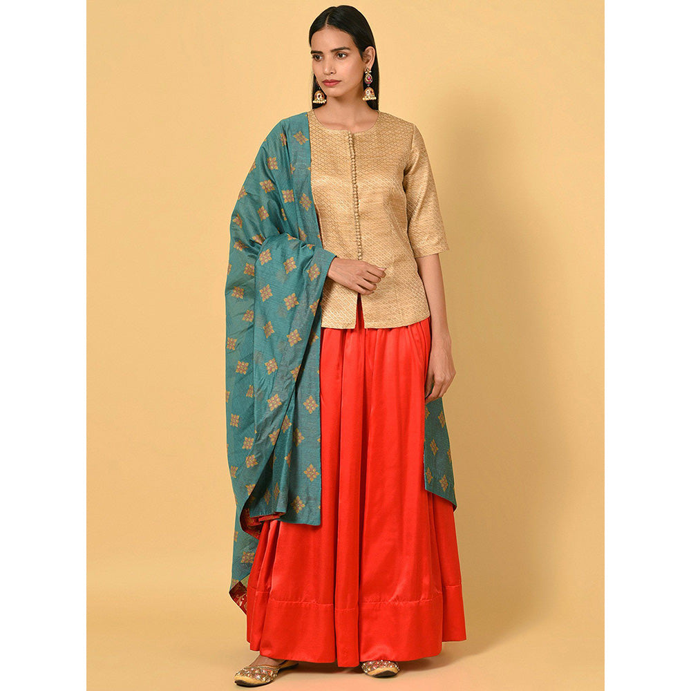 Nuhh Multi-Color Brocade Solid Kurta With Skirt & Dupatta (Set of 3)