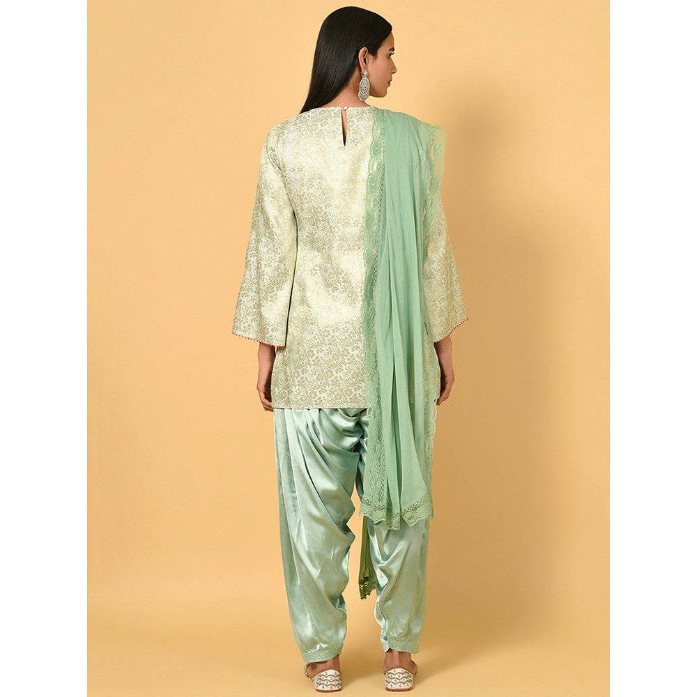 Nuhh Green Brocade Self Designed Kurta With Salwar & Dupatta (Set of 3)