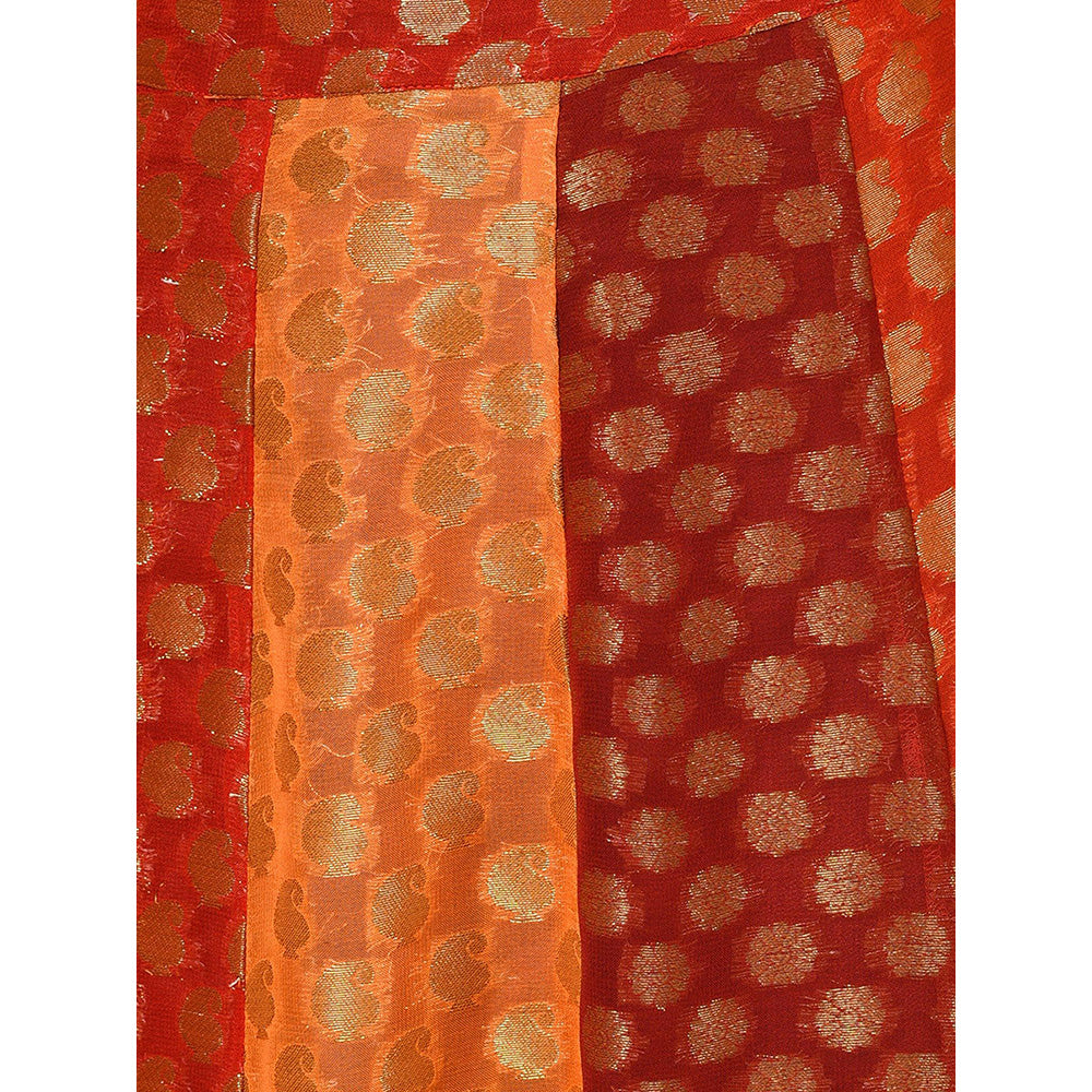 Nuhh Red Viscose Block Printed Ethnic Skirt