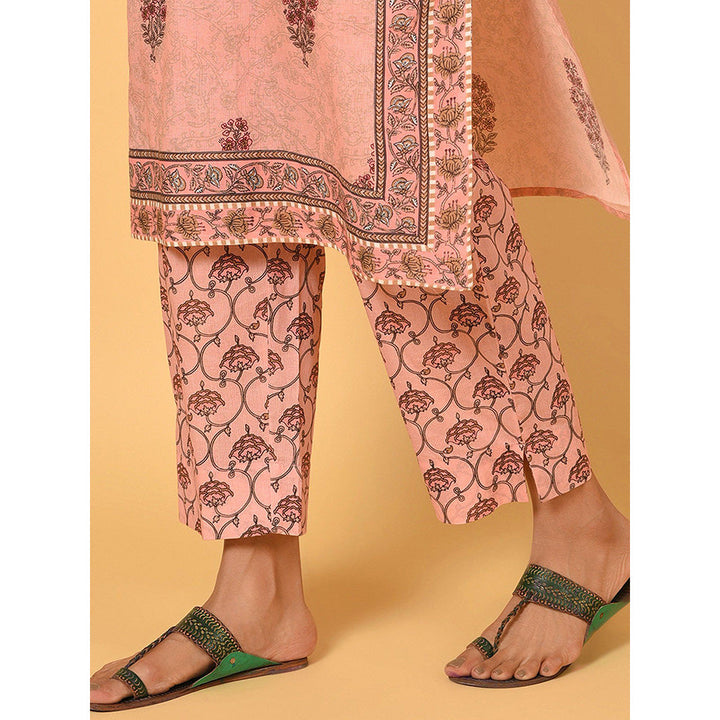 Nuhh Pink Cotton Printed Kurta With Pant & Dupatta (Set of 3)