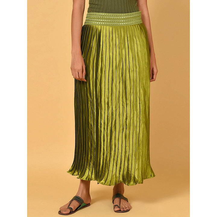 Nuhh Green Satin Solid Ethnic Skirt