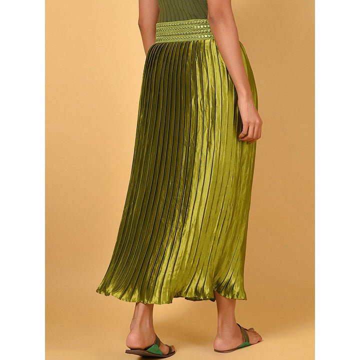 Nuhh Green Satin Solid Ethnic Skirt