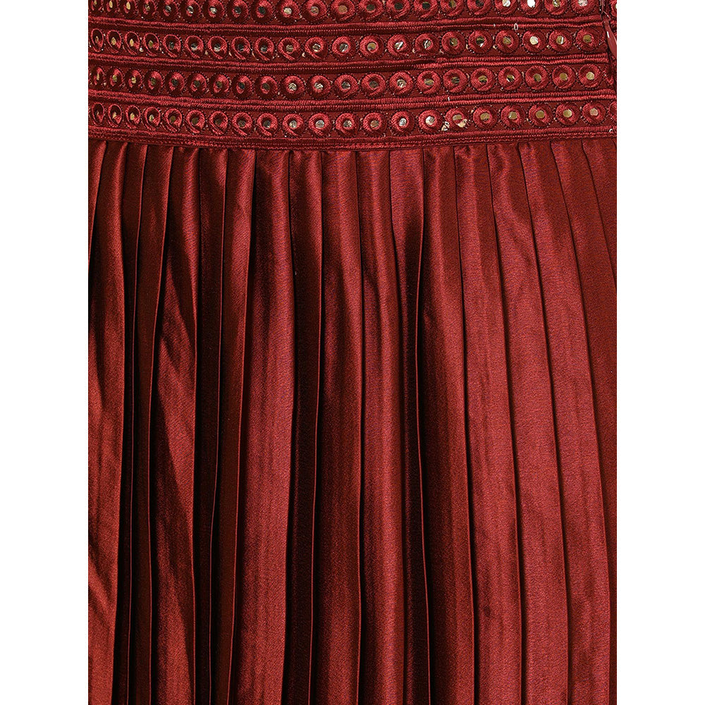 Nuhh Maroon Satin Solid Ethnic Skirt