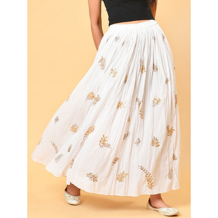 Nuhh Champagne Cotton Crinkle Skirt In White