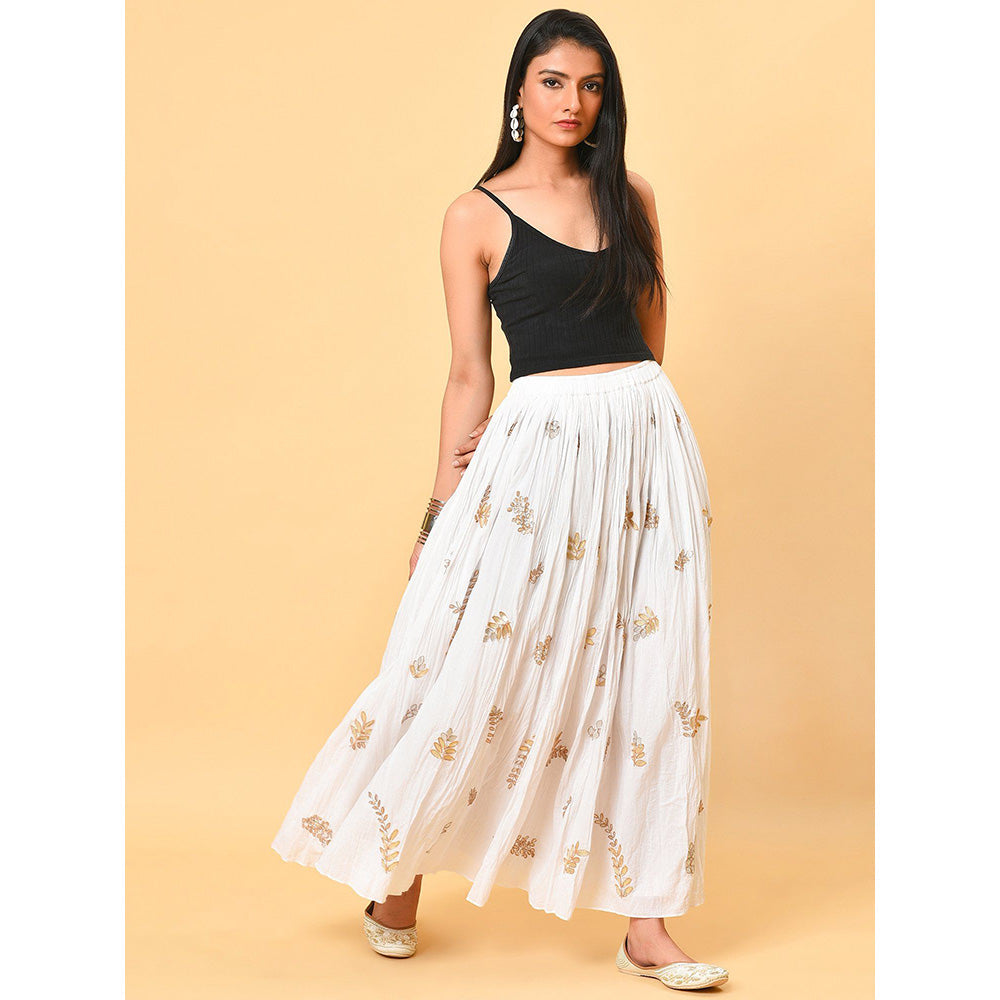 Nuhh Champagne Cotton Crinkle Skirt In White