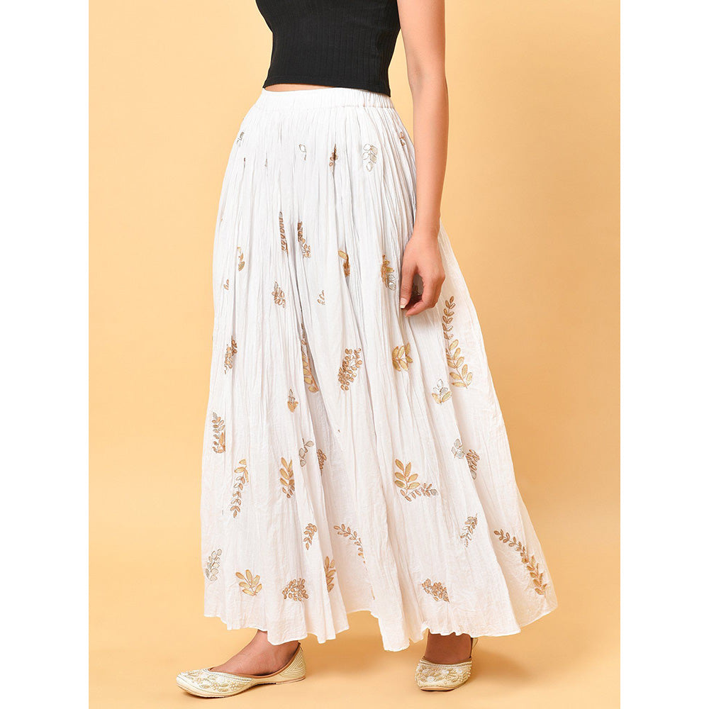 Nuhh Champagne Cotton Crinkle Skirt In White