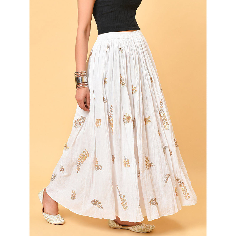 Nuhh Champagne Cotton Crinkle Skirt In White