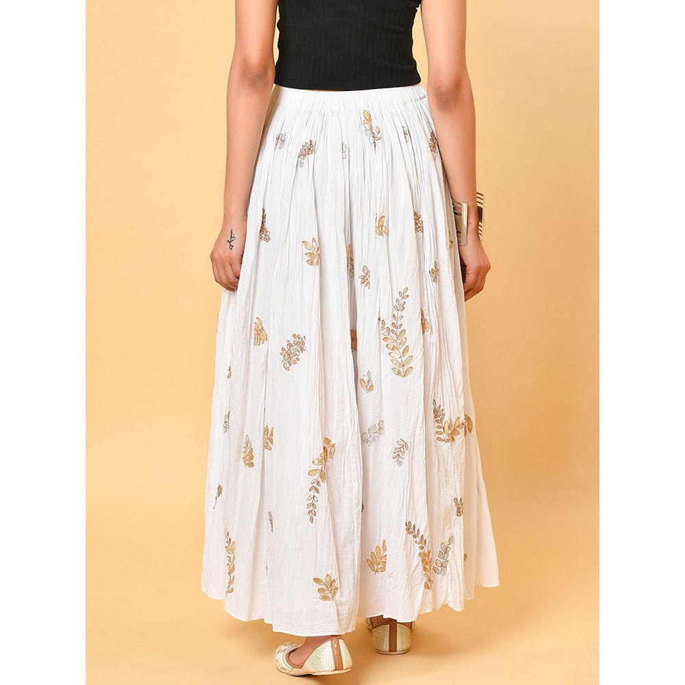 Nuhh Champagne Cotton Crinkle Skirt In White