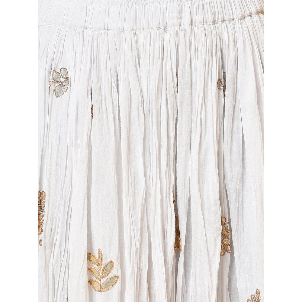 Nuhh Champagne Cotton Crinkle Skirt In White