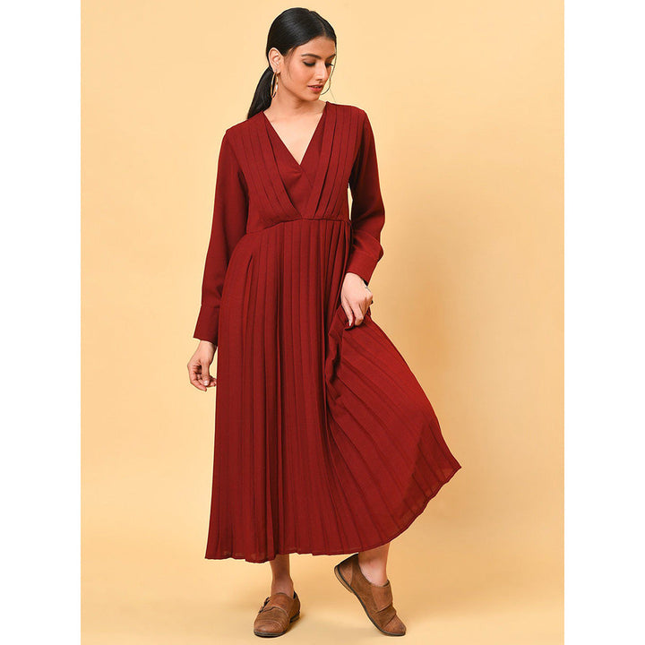 Nuhh Ulta Chic In The Maroon Pleated Long Dress