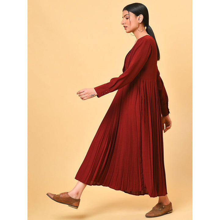 Nuhh Ulta Chic In The Maroon Pleated Long Dress