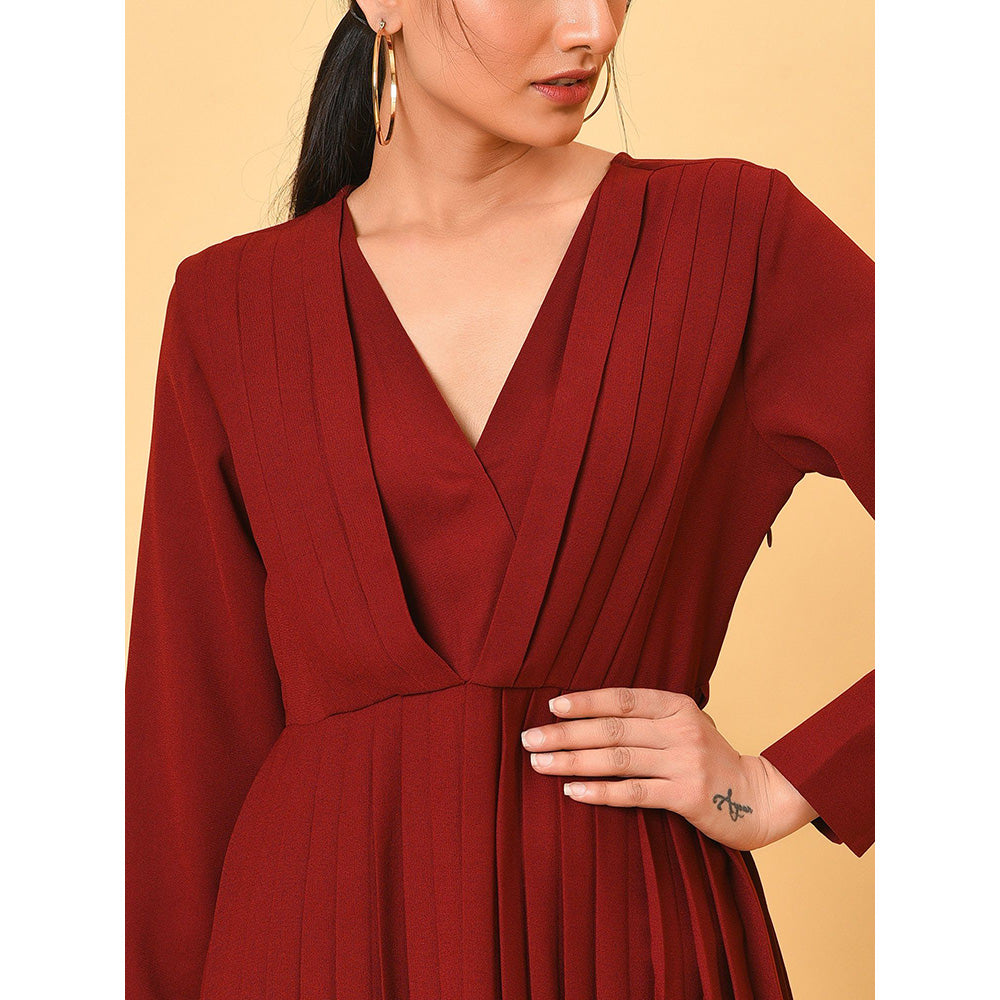 Nuhh Ulta Chic In The Maroon Pleated Long Dress