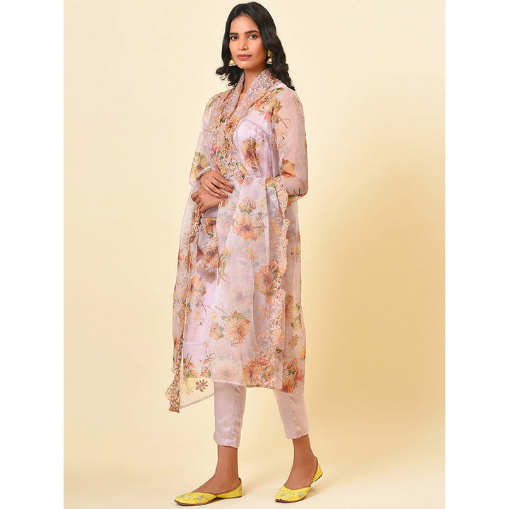 Nuhh Floral Pink & Gold Ensemble Kurta Inner And Pant With Dupatta (Set of 4)