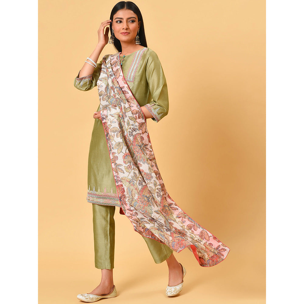 Nuhh Green Short Kurta And Pant With Dupatta (Set of 3)