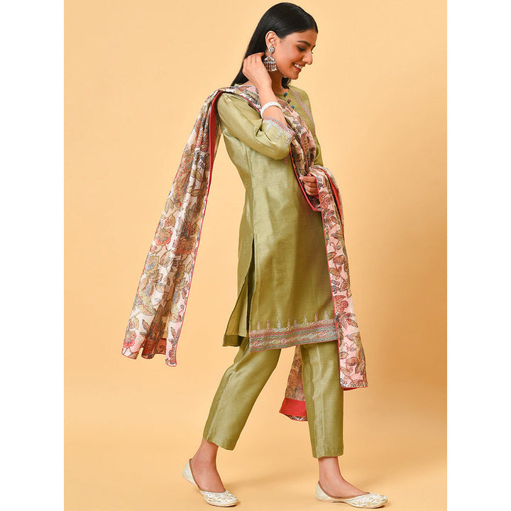 Nuhh Green Short Kurta And Pant With Dupatta (Set of 3)