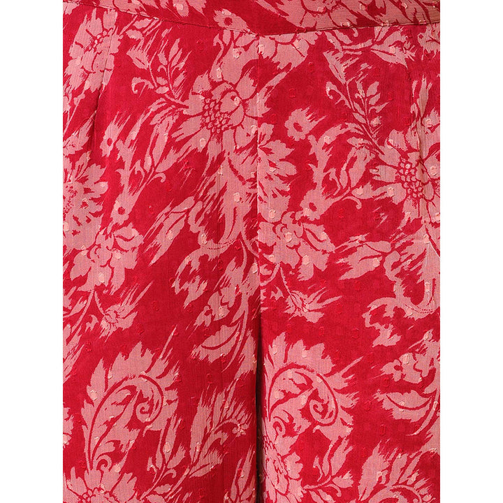 Nuhh Raspberry & Red Printed Kurta Inner And Pant With Dupatta (Set of 4)