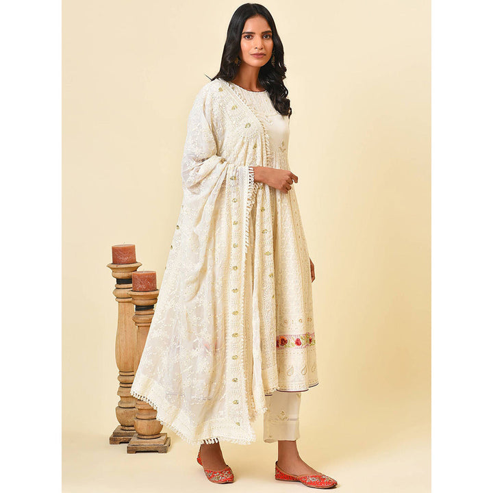 Nuhh Ivory & Gold Georgette Kurta And Pant With Dupatta (Set of 3)